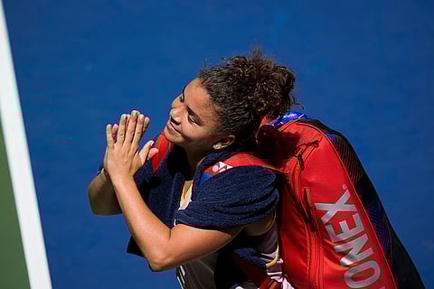 US Open Tennis: Jasmine Paolini, of Italy, reacts while leaving the court after losing to Karolina Muchova